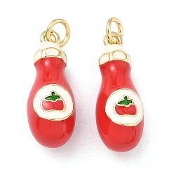 Красный Латунь эмаль подвески, подвески в виде кетчупа, долговечный, стойки покрытие, без свинца и без кадмия, реальный 18 k позолоченный, красные, 21.5x8.5 мм, Перейти кольцо: 5x1 мм, внутренний диаметр: 3.5 мм