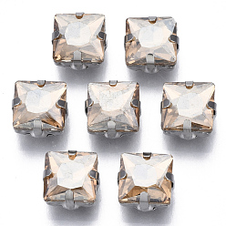 Светлый Колорадский Топаз Шить на горный хрусталь, стекло горный хрусталь, многожильных ссылки, с настройками из нержавеющей стали, аксессуары для одежды, граненые, квадратный, lt.col.topaz, 9~10x9~10x5 мм, отверстие : 1.2 мм