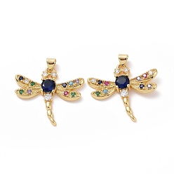 Golden Brass Cubic Zirconia Pendants, Dragonfly Charm, Golden, 27.5x29.5x4.5mm, Hole: 3x5mm