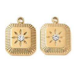 Квадрат 304 нержавеющая сталь с подвесками из стразов, ручная полировка, ионное покрытие (ip), золотые, квадратный, 13x10x2.5 мм, отверстие : 1.4 мм