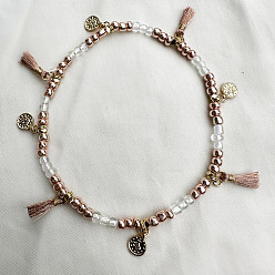 Сиена Браслеты на ногу из пластика с кисточками, украшенные бисером и сплавом в стиле бохо, античное золото , цвет охры, 9-1/2 дюйм (240 мм)