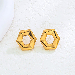 Золотой Серьги-гвоздики с полыми шестигранниками из нержавеющей стали, золотые, 19x19 мм