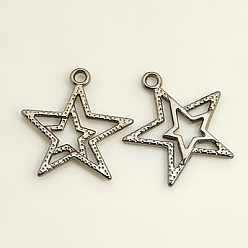 Черный Цвет Металла Сплавочные подвески тибетского стиля, без свинца и без кадмия, звезда, Рождество, металлический черный , длиной около 23 мм , шириной 20.5 мм , толщиной 2 мм , отверстие : 1.5 мм