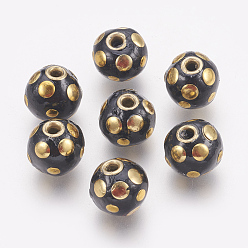 Black Handmade Indonesia Beads, Round, Black, 13x14x15mm, Hole: 2.5mm