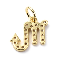 Scorpio Brass Micro Pave Cubic Zirconia Charms, Constellation Charm, with Jump Rings, Real 18K Gold Plated, Scorpio, 12x12.5x1.5mm, Hole: 3.4mm