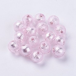 Бледно-Розовый Бусины ручной работы бусины серебряной фольгой, круглые, розовый жемчуг, 9.5~10 мм, отверстие : 1.5~2 мм