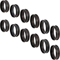 Черный Цвет Металла 12 шт. 6 стиль нержавеющая сталь рифленые кольца для пальцев, кольцевой сердечник, для изготовления инкрустации, металлический черный , внутренний диаметр: 17~22 мм, 2 шт / стиль