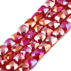 Red Electroplate Opaque Solid Color Glass Beads Strands, AB Color Plated, Faceted, Square, Red, 6x6x4.5mm, Hole: 1.2mm, about 95~98Pcs/strand, 24.41 inch(62cm)