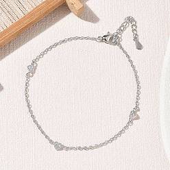 Platino Pulseras de eslabones en forma de corazón con microincrustaciones de circonita cúbica transparente en latón., larga duración plateado, chapado en rack, sin plomo y el cadmio, Platino, 6.89 pulgada (17.5 cm)