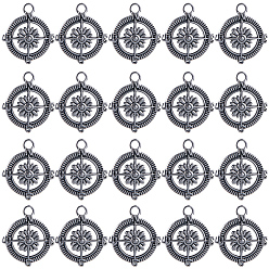 Нержавеющая Сталь Цвет 20 шт. 304 подвески из нержавеющей стали, плоские круглые с компасом, цвет нержавеющей стали, 17x15x2 мм, отверстие : 2 мм