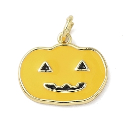 Тыква Подвески из латуни и эмали на тему Хэллоуина, с целью перехода в кольце, реальный 18 k позолоченный, тыква, 14x16.5x2 мм, отверстие : 3 мм