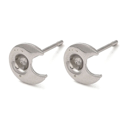 Stainless Steel Color Non-Tarnish Crescent Moon 201 Stainless Steel Stud Earring Findings, Earring Settings with 304 Stainless Steel Pins, Stainless Steel Color, 8x7.5mm, Pin: 12x0.8mm, Tray: 3.5mm
