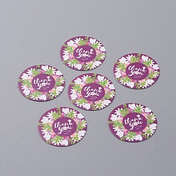 Фиолетовый Бумажные подарочные бирки, хэндж теги, для декоративно-прикладного искусства, благодарение, круглый с цветком и словом спасибо шаблон, фиолетовые, 30x0.4 мм, отверстие : 3 мм