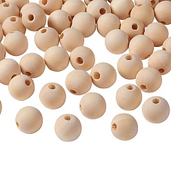 Wheat Natural Unfinished Wood Beads, Round Wooden Loose Beads Spacer Beads for Craft Making, Lead Free, Wheat, 16x14~15mm, Hole: 3mm