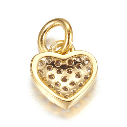Golden Brass Micro Pave Cubic Zirconia Charms, Heart, Golden, 9x8x2mm, Hole: 3mm