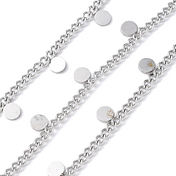 Нержавеющая Сталь Цвет 304 из нержавеющей стали обуздать цепи, несварные, с катушкой, с плоскими круглыми прелести, цвет нержавеющей стали, 4.5x0.5 мм