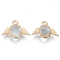 Прозрачный Граненые подвески стекла, с выводами настроек ламелей из сплава, без кадмия, без никеля и без свинца, ангел, золотой свет, прозрачные, 12x16x3 мм, отверстие : 1.6 мм