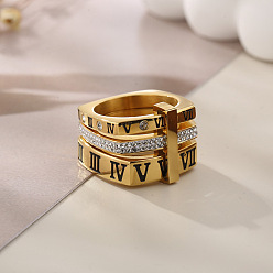 Золотой Римские цифры 304 кольца из нержавеющей стали и хрустальных страз, золотые, размер США 11 (20.6 мм)