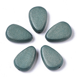 Cadet Blue Painted Natural Wood Beads, Teardrop, Cadet Blue, 18x12x5.5mm, Hole: 1.5mm