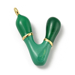 Letter V Латунь эмаль подвески, долговечный, без кадмия и без свинца, реальный 18 k позолоченный, буквенное очарование, Буква V, 22x18.5x5 мм, отверстие : 2 мм