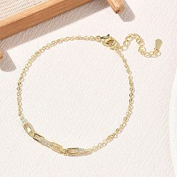 Chapado en Oro Real 18K Pulseras de eslabones rectangulares de circonita cúbica transparente con micropavé de latón, larga duración plateado, chapado en rack, sin plomo y el cadmio, real 18 k chapado en oro, 6.89 pulgada (17.5 cm)