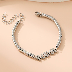 Слово День матери 304 браслеты из нержавеющей стали, круглые браслеты из бисера для женщин, цвет нержавеющей стали, мама, 6.30 дюйм (16 см)