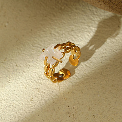 Cristal de cuarzo 304 Anillos abiertos de puño de acero inoxidable, pepitas, dorado, 21 mm
