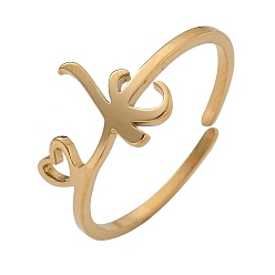 Letter K 304 из нержавеющей стали Манжета кольца для женщин, сердце с буквой a~z, реальный 18 k позолоченный, Письмо K, 9 мм, внутренний диаметр: регулируемый.