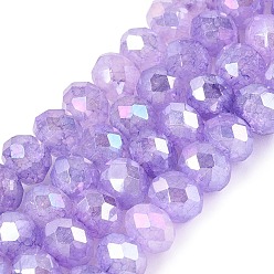 Lilac Electroplate Crackle Imitation Jade Glass Beads Strands, Rondelle, AB Color Plated, Faceted, Lilac, 6x4.5~5mm, Hole: 0.9~1.4mm, about 76~81pcs/strand, 13.98~15.16 inch(35.5~38.5cm)