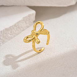 Bowknot Латунные манжеты открытые кольца для женщин, реальный 18 k позолоченный, бантом, внутренний диаметр: 16мм~19мм