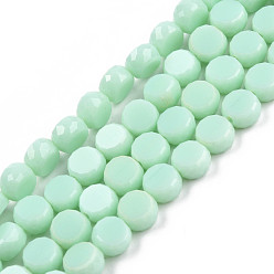 Аквамарин Непрозрачные сплошные цветные стеклянные бусины, граненые, плоско-круглые, аквамарин, 5.5x3 мм, отверстие : 1.2 мм, около 99~100 шт / нитка, 20.08 дюйм ~ 21.14 дюйм (51~53.7 см)