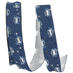 Bleu Foncé Ruban en tissu denim, avec des paillettes, pour les accessoires vestimentaires, bleu foncé, 1 pouces (25 mm), 10 verges / rouleau.