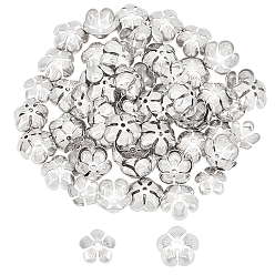 Stainless Steel Color 304 Stainless Steel Bead Caps, Flower, 5-Petal, Stainless Steel Color, 100pcs/box
