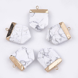 Howlite Electroplate Natural Howlite Pendants, with Iron Findings, Faceted, Pentagon, Golden, 28~31x20~21x6~8mm, Hole: 1.8mm