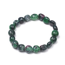 Ruby in Zoisite Natural Ruby in Zoisite Stretch Beaded Bracelets, Tumbled Stone, Nuggets, 1-7/8 inch~2-1/8 inch(4.8~5.5cm), Beads: 6~15x6~11x3~11mm