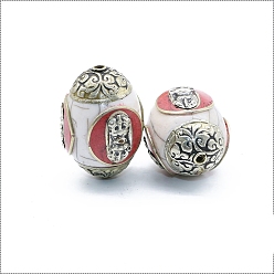 White Brass with Handmade Indonesia Beads, Oval, White, 34x24mm