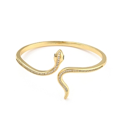 Настоящее золото 18K Браслет-манжета в виде змеи с зеленым кубическим цирконием, латунный открытый браслет для женщин, без свинца и без кадмия, реальный 18 k позолоченный, внутренний диаметр: 2-1/4 дюйм (5.8 см) x 2 дюйм (5 см)