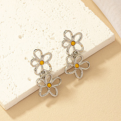 Платина Серьги-гвоздики из цветочного сплава и страз, платина, 40x20 мм