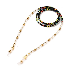 Coloré Chaînes de lunettes, tour de cou pour lunettes, perles de verre, Perles en laiton, Fermoir mousqueton en acier inoxydable et extrémités en caoutchouc, or, colorées, 304 pouce (31.69 cm)