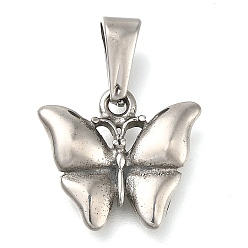 Античное Серебро Ионное покрытие (ip) 304 подвески из нержавеющей стали, бабочки прелести, античное серебро, 15x16.5x3 мм, отверстие : 7.5 мм