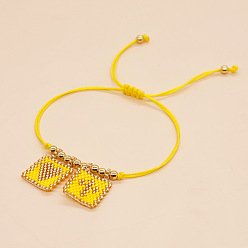 Желтый Богемные стеклянные браслеты с подвесками из бисера, плетеные браслеты из синтетического шнура для женщин, прямоугольник с крестом и сердцем, с 304 из нержавеющей стали бусы, желтые, 11.02 дюйм (28 см)