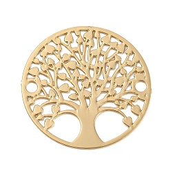 Light Gold Подвески из латуни с покрытием для стойки, долговечный, без кадмия, без никеля и без свинца, плоский круглый с металлическими украшениями в виде дерева, золотой свет, 20x0.3 мм, отверстие : 1.6 мм