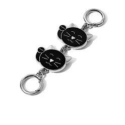 Черный Мультяшный кот сплав эмалированный сумка удлинитель цепи, с кольцевыми застежками, для замены ремней для мешков, платина, чёрные, 145 мм