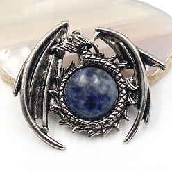 Blue Spot Jasper Natural Blue Spot Jasper Pendants, Dragon Charms, Antique Silver, 47x40mm