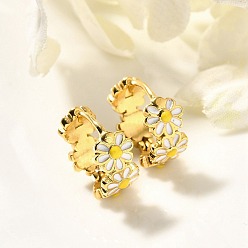 Золотой 304 серьги из нержавеющей стали для женщин, с эмалью и 316 хирургическими штифтами из нержавеющей стали, ионное покрытие (ip), цветок, золотые, 14x6 мм