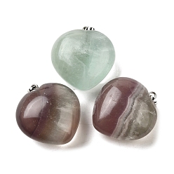 Флюорит Природного флюорита подвески, с латунной привязкой на поруки, сердце прелести, платина, 26.5~27x25x13.5~14 мм, отверстие : 6.5x3.5 мм