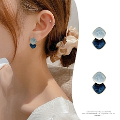 Rhombus Сплав эмаль серьги, с 925 штырями стерлингового серебра, золотые, ромб, 18x12 мм