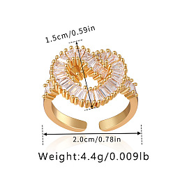 Сердце Латунные микро проложить манжеты кольца кубического циркония, золотые, сердце, внутренний диаметр: 20 мм