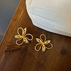 Золотой Латунные серьги-гвоздики ко Дню святого Валентина, цветок, золотые, 50 мм