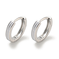 Real Platinum Plated Brass Hoop Earrings, with Enamel, Real Platinum Plated, 11x2mm